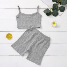 Вязаная майка и велошорты в рубчик для девочек Shein