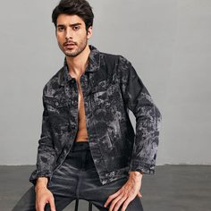 Пуговица Мужские джинсовые куртки Shein