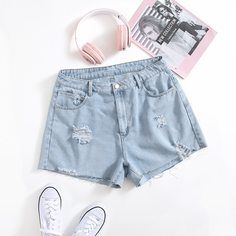 Рваные джинсовые шорты размера плюс Shein