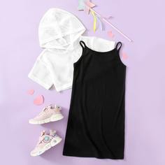 Сетчатая толстовка и платье на бретельках для девочек Shein