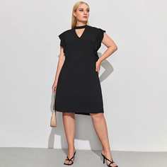 с оборками Одноцветный Элегантный Платья размер плюс Shein