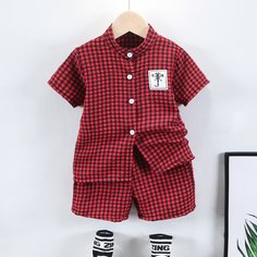 Шорты и рубашка на пуговицах в клетку для мальчиков Shein
