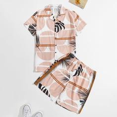 Мужская рубашка и шорты с тропическим принтом Shein