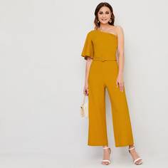Однотонный комбинезон на одно плечо с поясом Shein