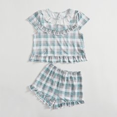 С оборками Клетка милый Домашняя одежда для девочек Shein