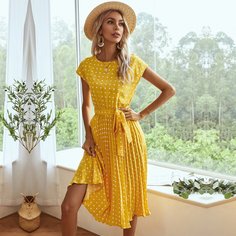 Платье в горошек с поясом Shein