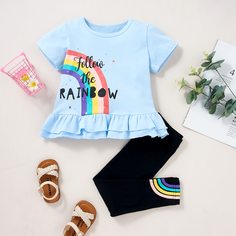 Леггинсы и футболка с принтом радуги для девочек Shein