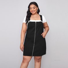 на молнии Одноцветный Повседневный Джинсовые платья размер плюс Shein