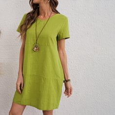 Однотонное платье с v-образным воротником Shein
