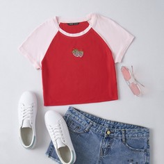 Вышивка Фрукты и овощи Повседневный Футболки Shein