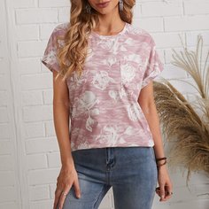 Футболка с цветочным принтом и карманом Shein