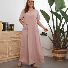 Карман Одноцветный Повседневный Платья размер плюс Shein