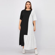 Двухцветное платье размера плюс в полоску Shein
