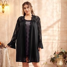 1шт халат размера плюс с кружевным рукавом Shein