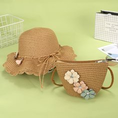 Соломенная сумка и шляпа с цветочной аппликацией для девочек Shein