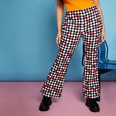 Расклешенные брюки с принтом аргайл Shein