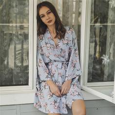 с поясом Со цветочками Элегантный Халат Shein
