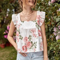 с оборками Цветочный Бохо Блузы Shein