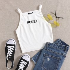 Топ на бретелях с текстовым рисунком Shein