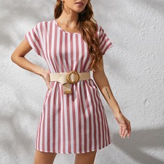 Платье в полоску с рукавом-летучая мыши без пояса Shein