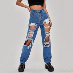 Рваные джинсы с высокой талией Shein