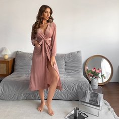 с карманами Одноцветный Повседневный Домашний халат Shein