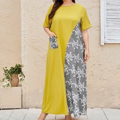 Карман Цветочный Повседневный Платья размер плюс Shein