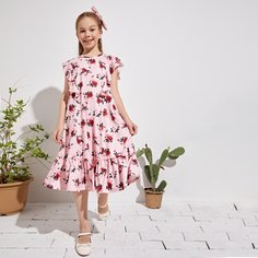 Платье с цветочным принтом и оборками для девочек Shein