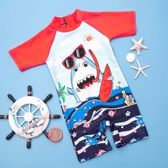 Слитный купальник с рисунком акулы для мальчиков Shein