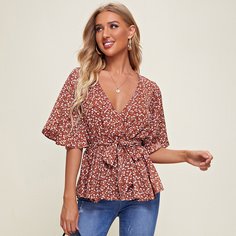 Пояс цветочный Бохо Блузы Shein