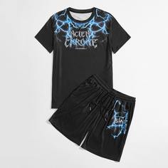 Мужские шорты и футболка с текстовым принтом Shein