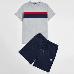 Мужские шорты и контрастный топ с текстовым принтом Shein