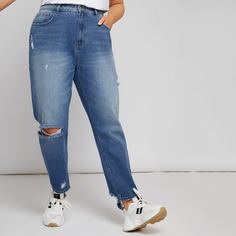 Короткие рваные джинсы размера плюс Shein