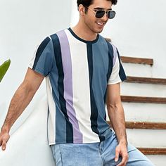 Мужская футболка с короткими рукавами и цветными блоками Shein