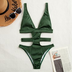 Слитный купальник с вырезом в рубчик Shein