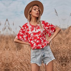 бахрома Растения Бохо Блузы Shein