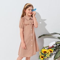 Оборка Клетка Бохо Платья для девочек Shein