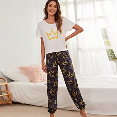 графический принт милый Пижама Shein