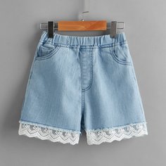 Джинсовые шорты с кружевной отделкой для девочек Shein