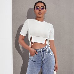 узел Одноцветный Повседневный Футболки Shein