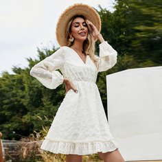 Платье с оборкой в горошек Shein