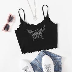 Короткий топ на бретелях со стразами Shein