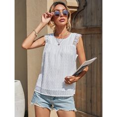 Контрастные кружева Одноцветный Повседневный Блузы Shein