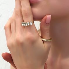 2шт кольцо со стразами Shein