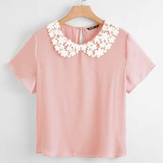 Однотонный Топ С Кружевным Воротником Shein