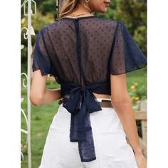 Короткая блузка с узлом сзади и v-образным воротником Shein
