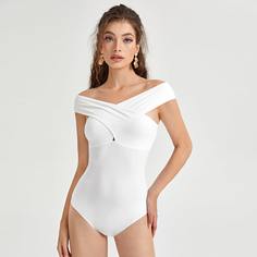 Однотонное боди с открытыми плечами Shein