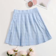 плиссированное Клетчатый Институтский Юбки Shein