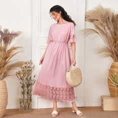 Платье с круглым воротником и кружевной отделкой Shein
