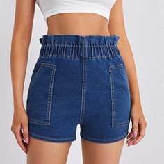 Карман Одноцветный Джинсовые шорты Shein